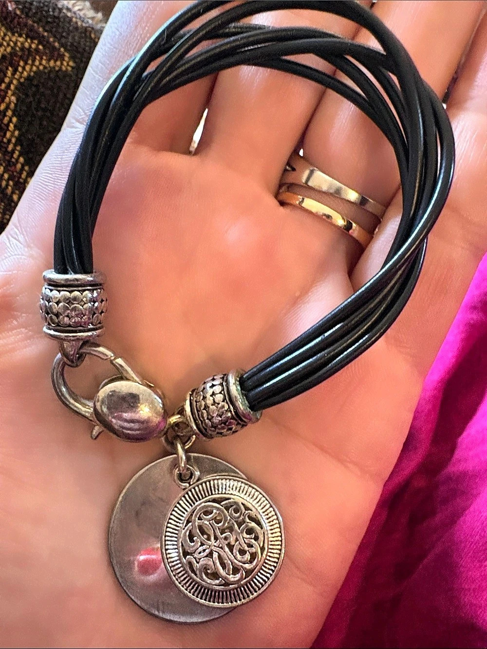 Black & Silver Multi-Strand Pendant Bracelet